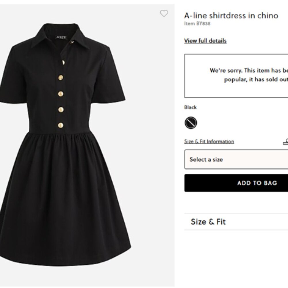 J. Crew A line Chino Dress in black